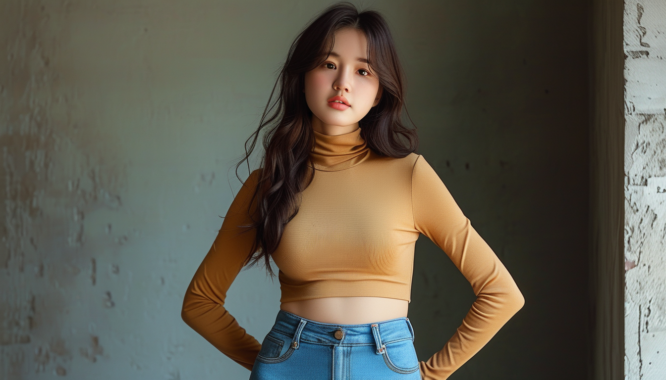 A woman styled to look taller with a long, lean silhouette